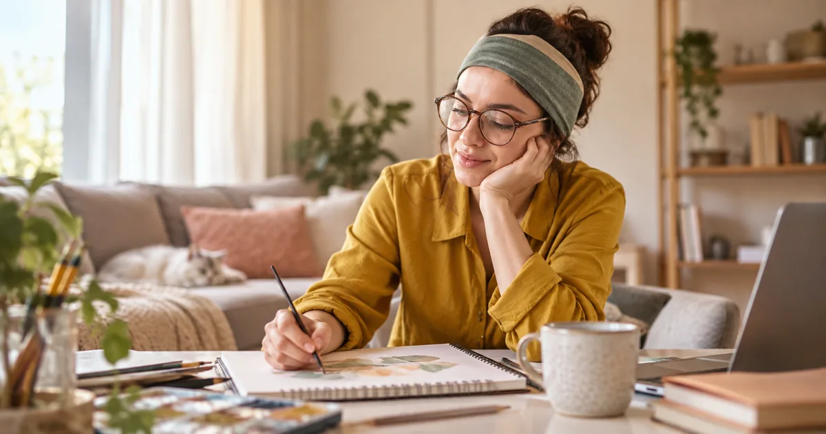 Adulto sentado à mesa de trabalho com anotações e agenda, refletindo sobre dificuldades de atenção e organização